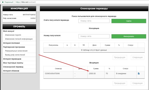 Взнос зачислен