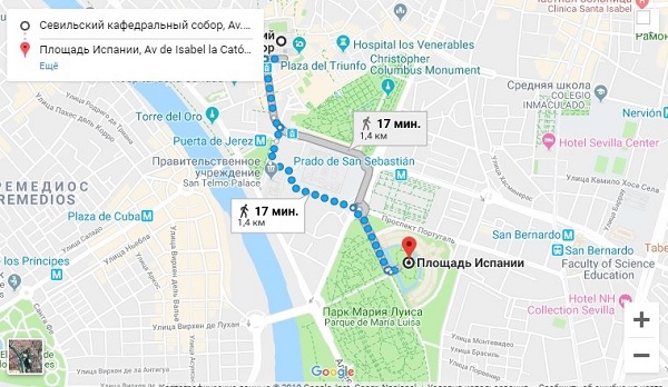 площадь Испании на карте Севильи